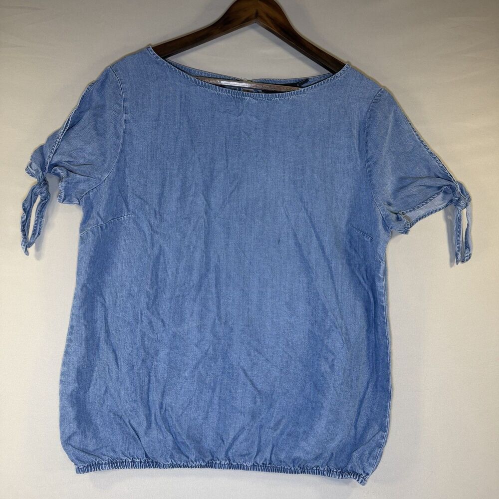New York & Company Women’s Denim Tie Cuff Shirt Blouse Size Large